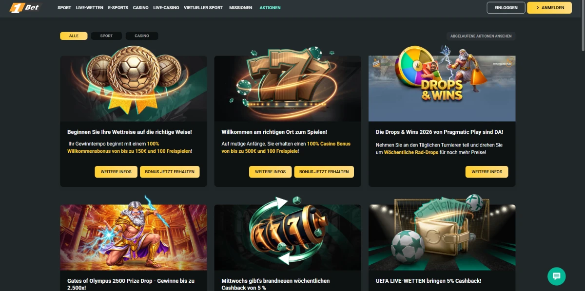 Bonusser og gratis spins hos 1Bet